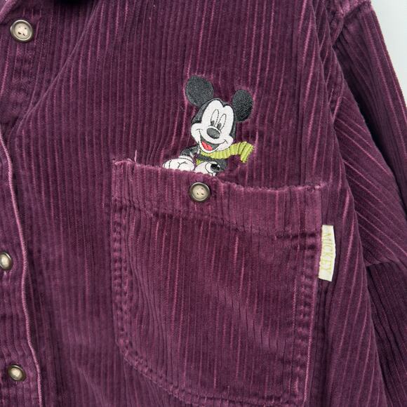 Mickey Unlimited Women's Corduroy Button Up Shirt Purple Embroiderd Size L - Picture 6 of 8
